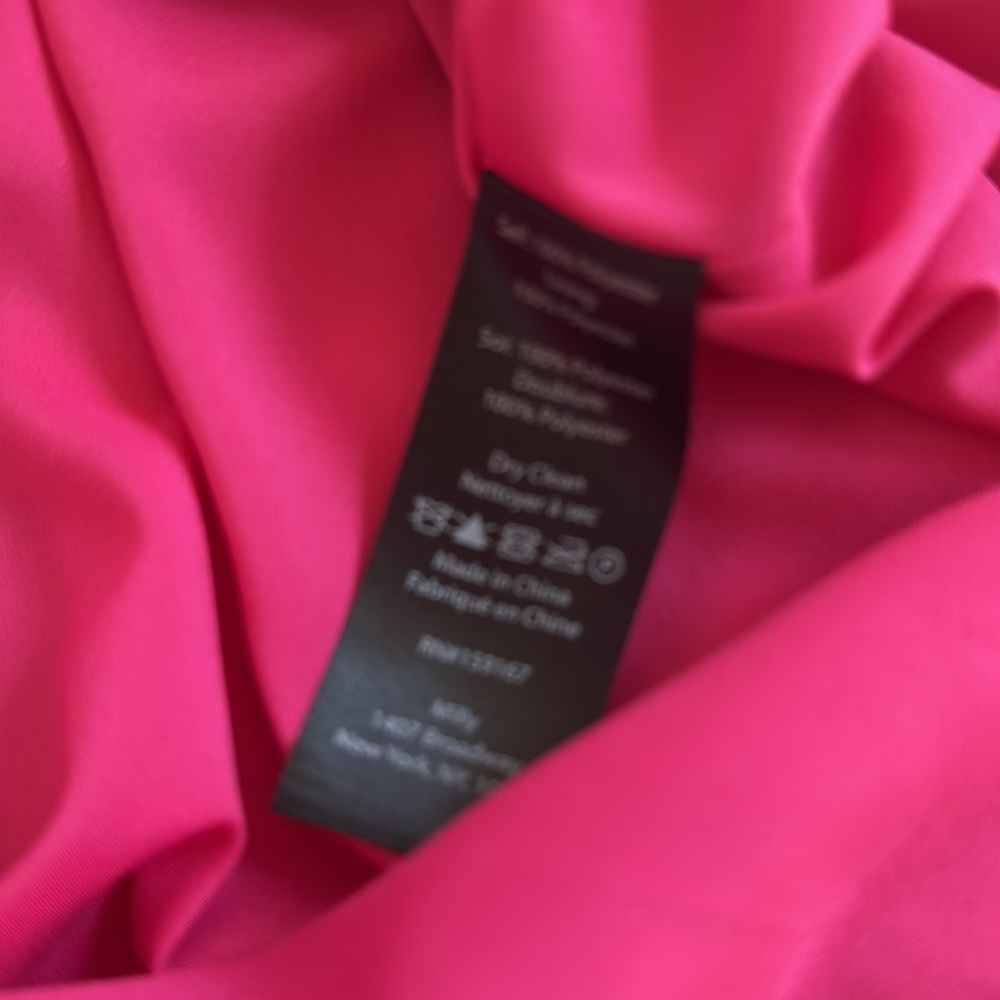 NWOT MILLY Women Liv Pleated Tie-Waist Long Sleeve V-Neck Pink Mini flare Dress - Picture 7 of 7